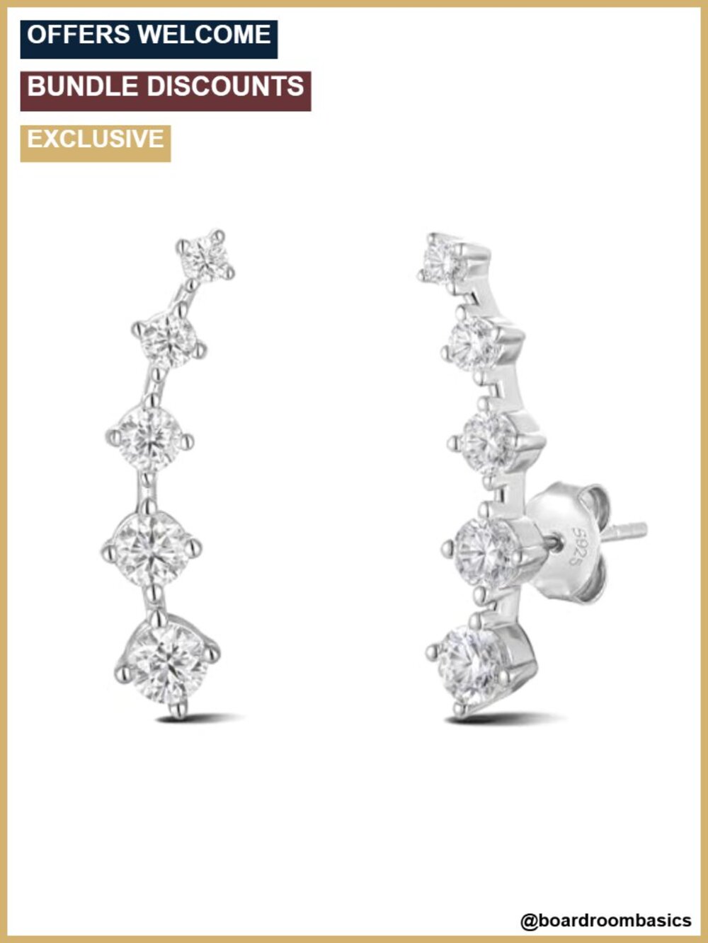 Moissanite Ear Crawler Stud Earrings 925 Sterling Silver for Women
